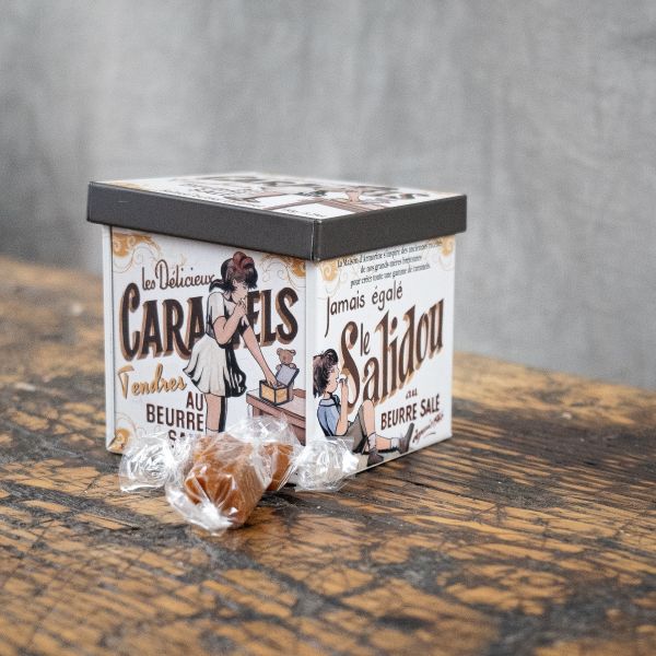 Boite en métal de caramels tendres au beurre salé